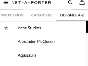 Brand list in the app