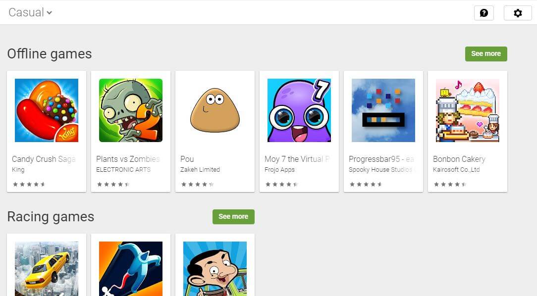 Casual games on the Google Play Store