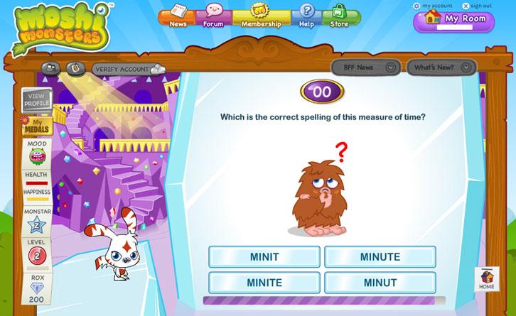 Moshi Monster's spelling game Moshi Monster's spelling game