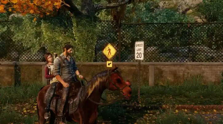 Callus being ridden by Joel and Ellie