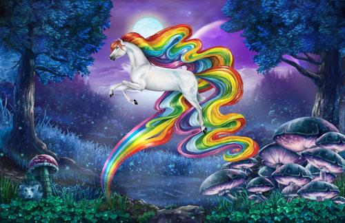 Beautiful rainbow-maned horse in Bella Sara
