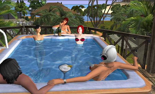 Relaxing in a pool with friends in Twinity