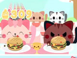 Competing in an eating contest Completing against another cat