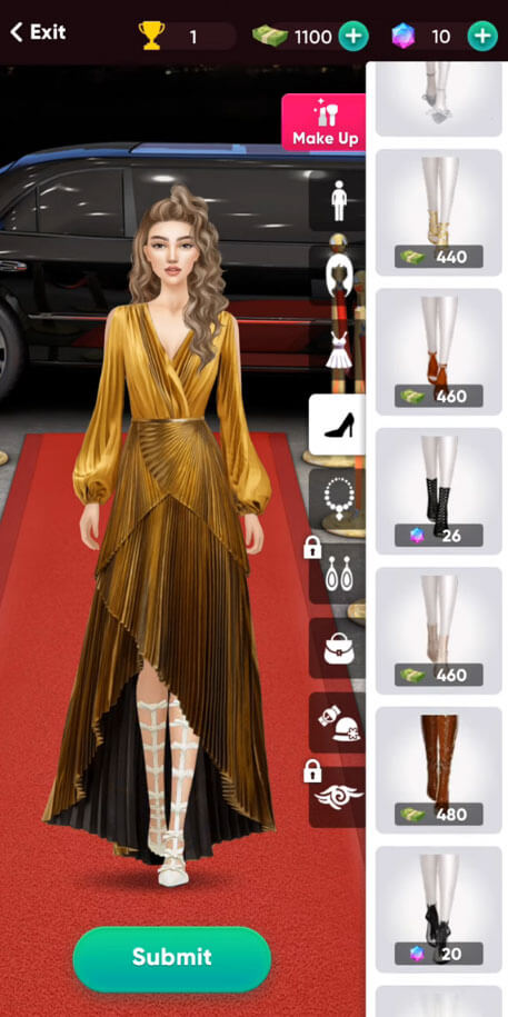 green emerald velvet dress European Top Model Super Start Super Stylist Fashion Makeover Game main image 1