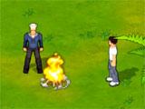 Island Castaway: Lost World lighting a fire