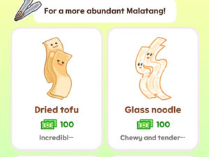 Selecting ingredients in the game