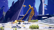 Standing in front of a statue in Planet Alpha Standing in front of a statue in Planet Alpha