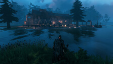 Viking longhouse on the river Viking longhouse on the river