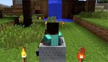 Riding a minecart in Minecraft